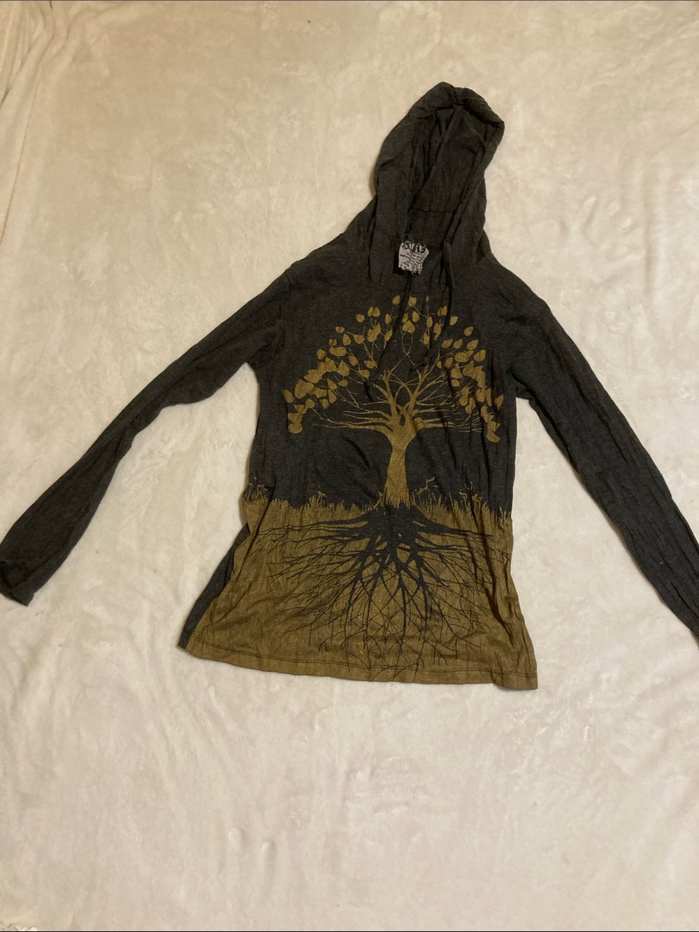Sure Gray Hooded long sleeve Tee with Graphic tree